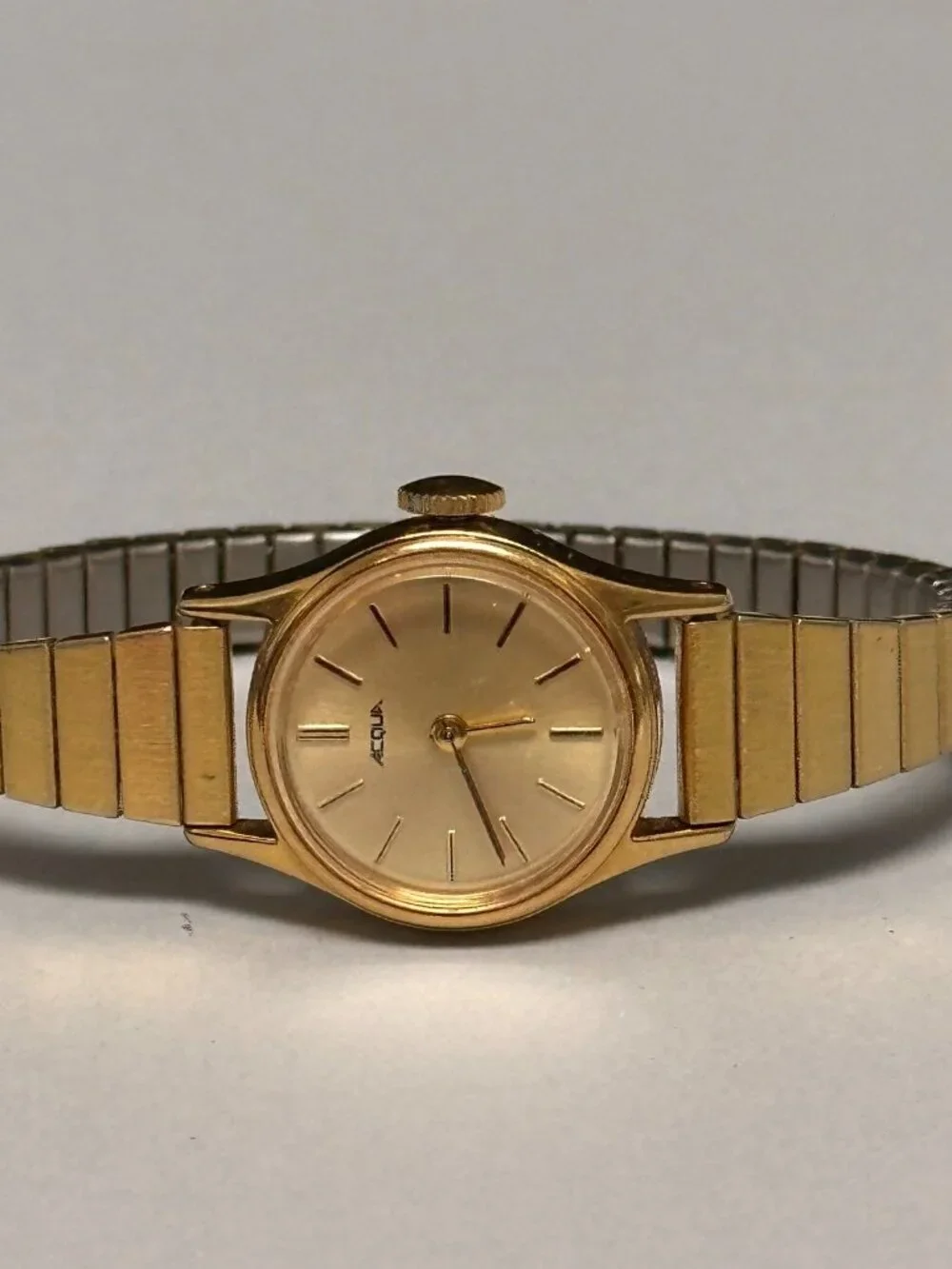 Vintage Acqua Manual Wind Watch Women Gold Tone Stretch Expansion Band 6